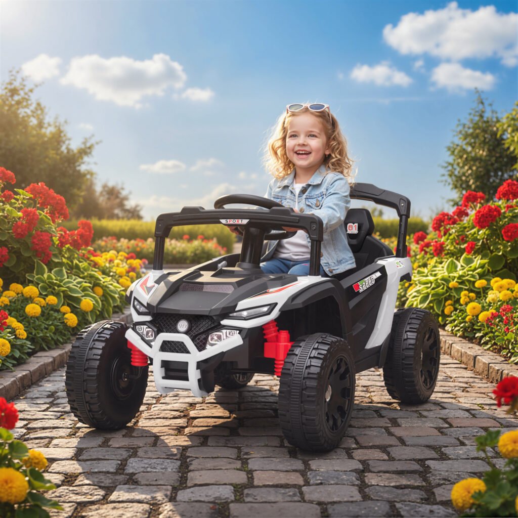 12V Kids Ride On Truck, Battery Powered Electric UTV Vehicle with Rear Suspension, Remote Control for 3-5 Years, White