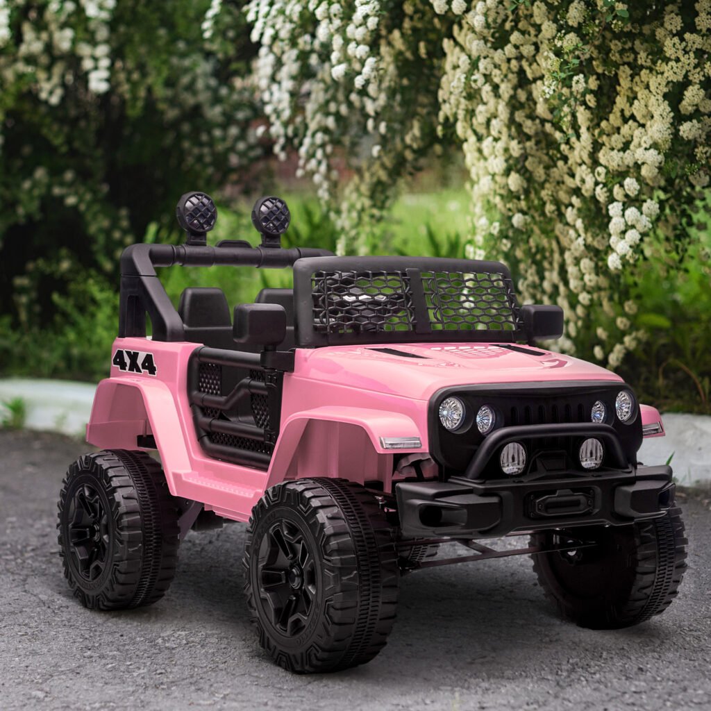 12V Kids Ride On Truck With Parent Remote Control, Battery Powered Electric Car With Spring Suspension, Adjustable Speed, LED Lights And Horn, Pink
