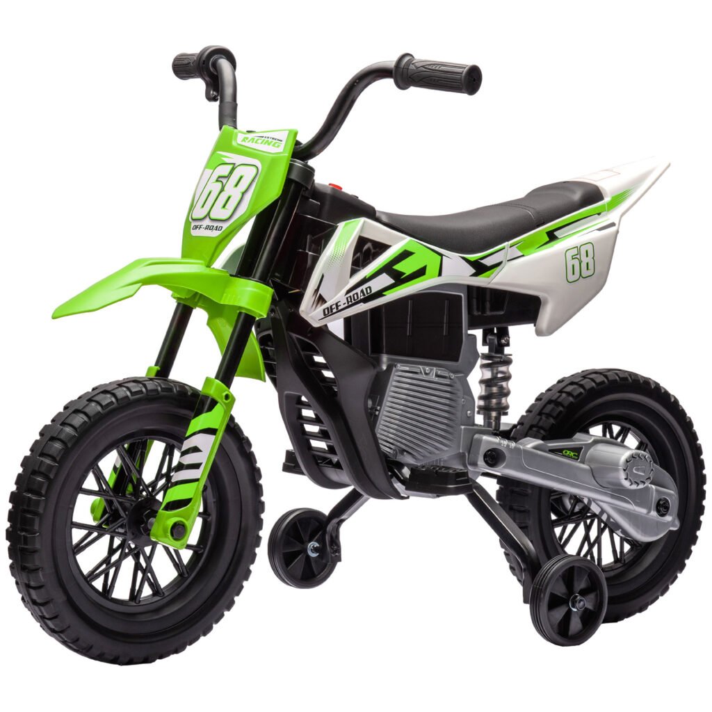 Kids Electric Motorcycle with Training Wheels, Green